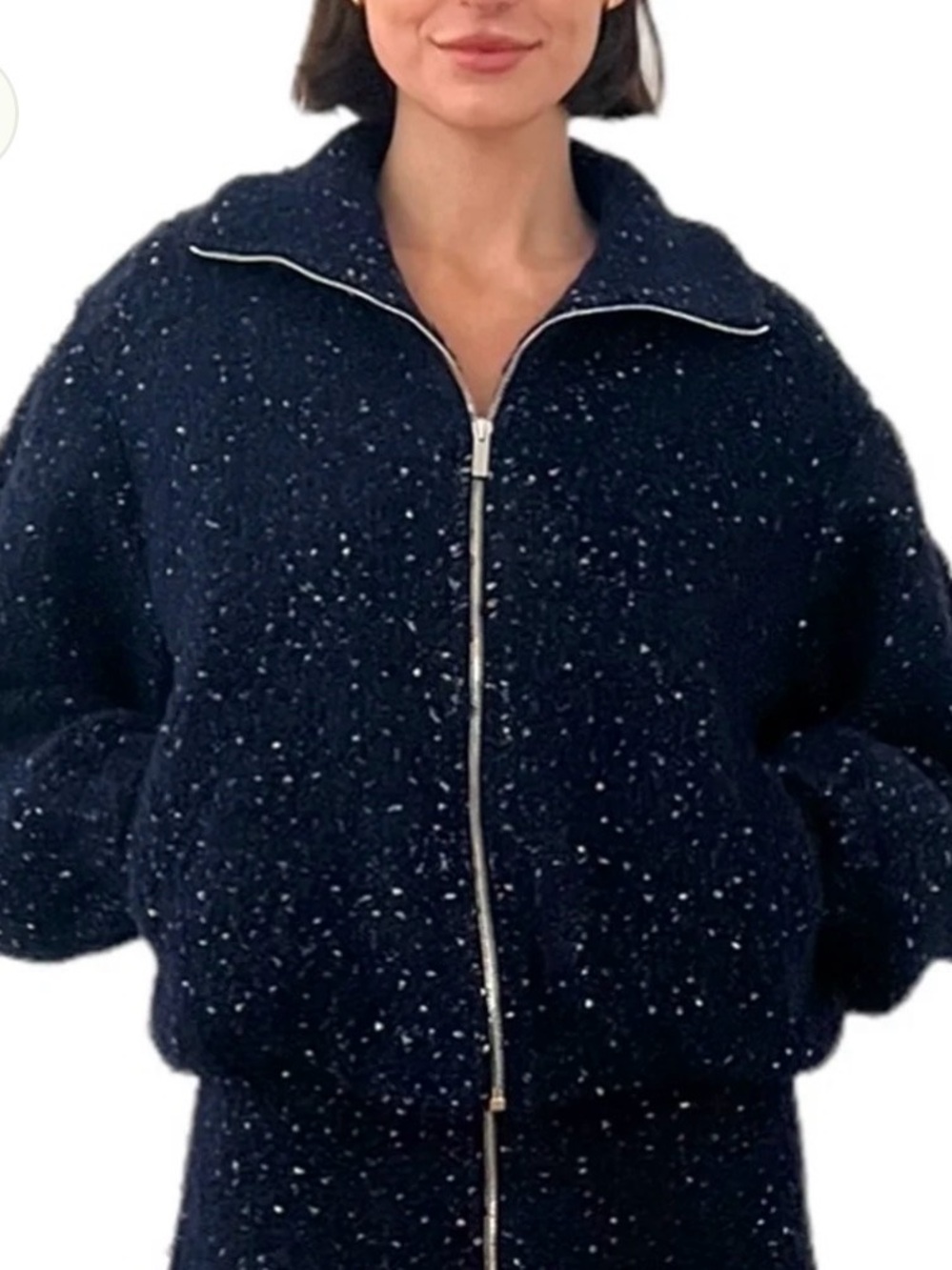 Amanda Uprichard Bouclé Zip-Front Women Como long sleeve bomber Navy Multi XS